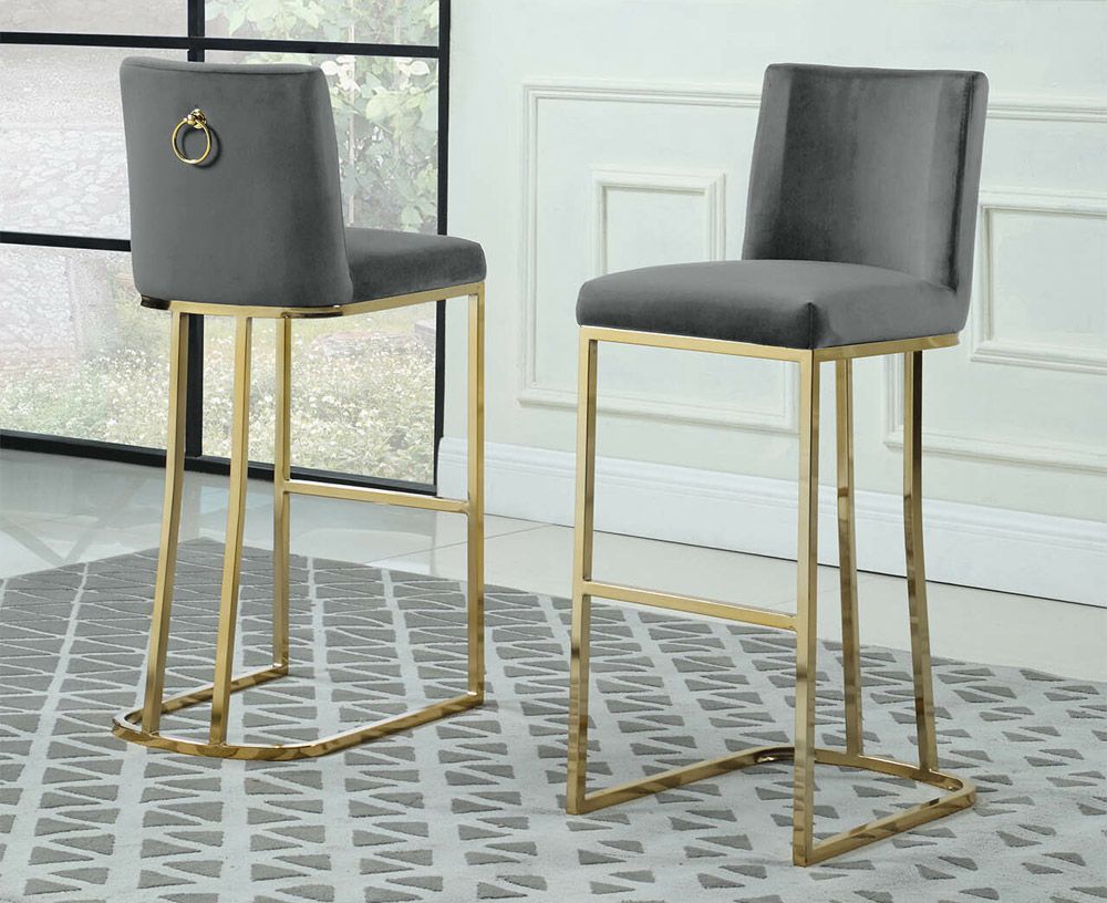 Brooke Grey Velvet Pub Chair Gold Frame