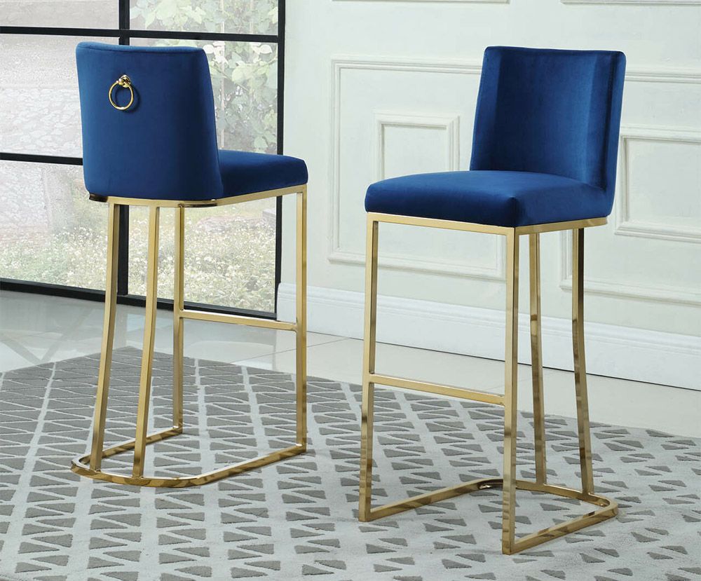 Brooke Navy Velvet Pub Chair Gold Frame