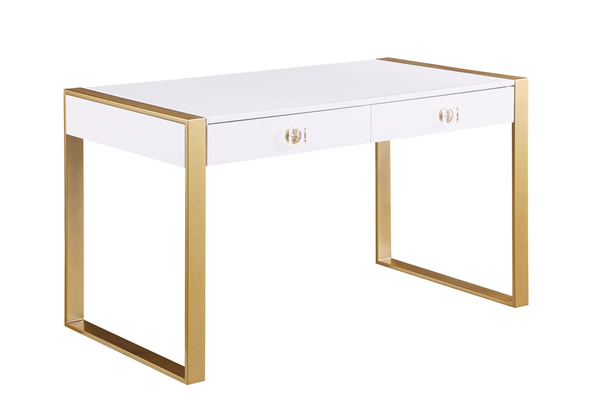 Bruno White Desk With Gold Accents