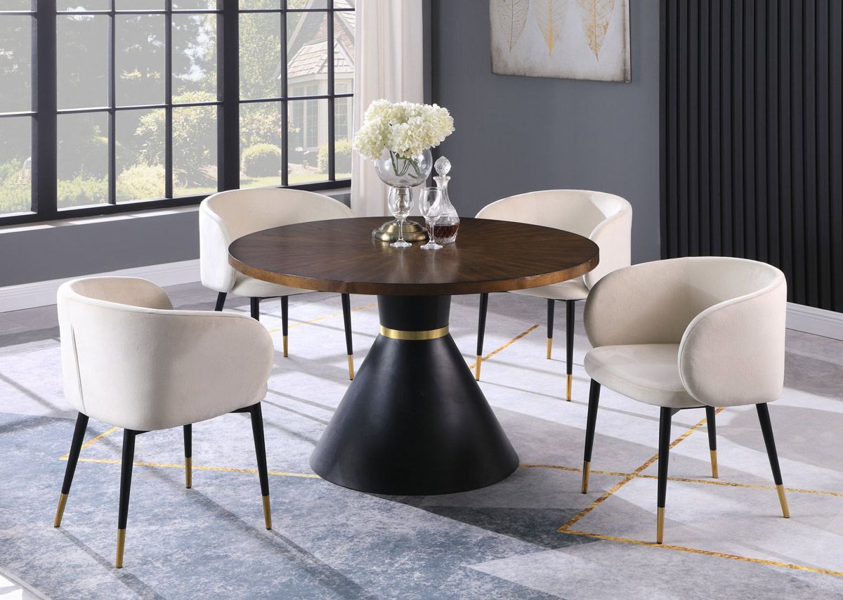 Brutus Round Dining Table With Beige Chairs