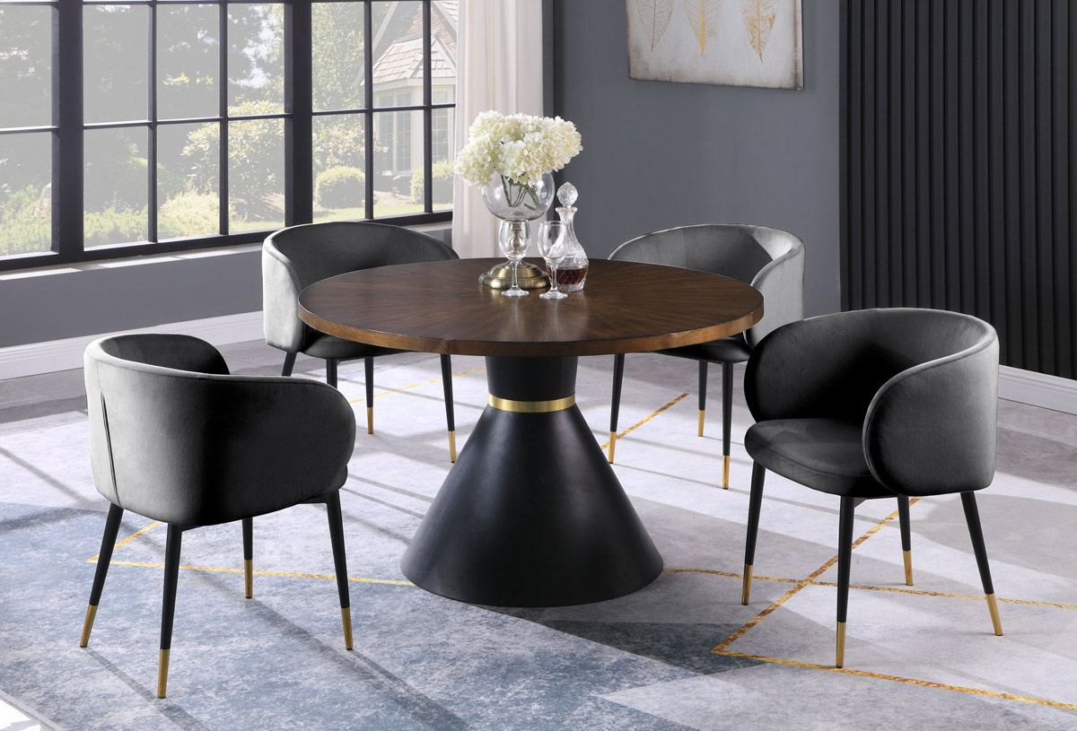 Brutus Round Dining Table With Grey Chairs