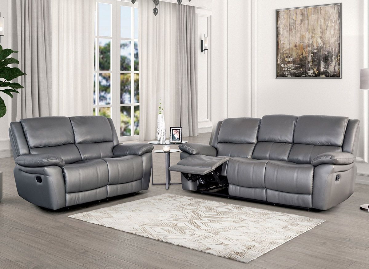 Cade Dark Grey Leather Recliner Sofa Set