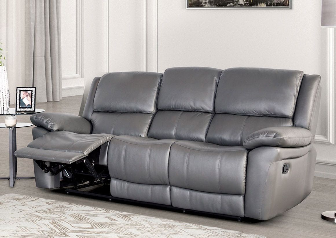 Cade Dark Grey Leather Recliner Sofa