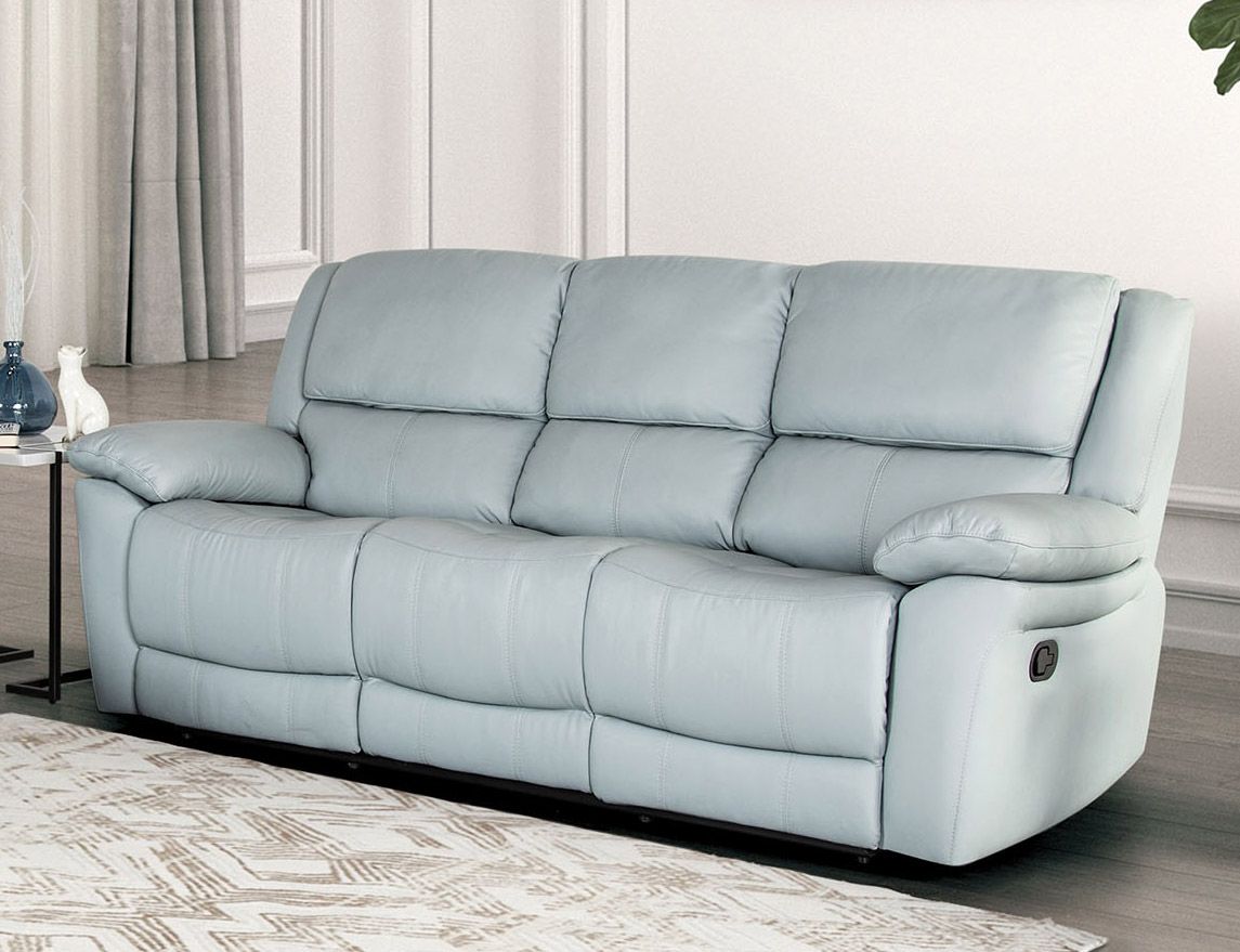 Cade Light Blue Leather Recliner Sofa