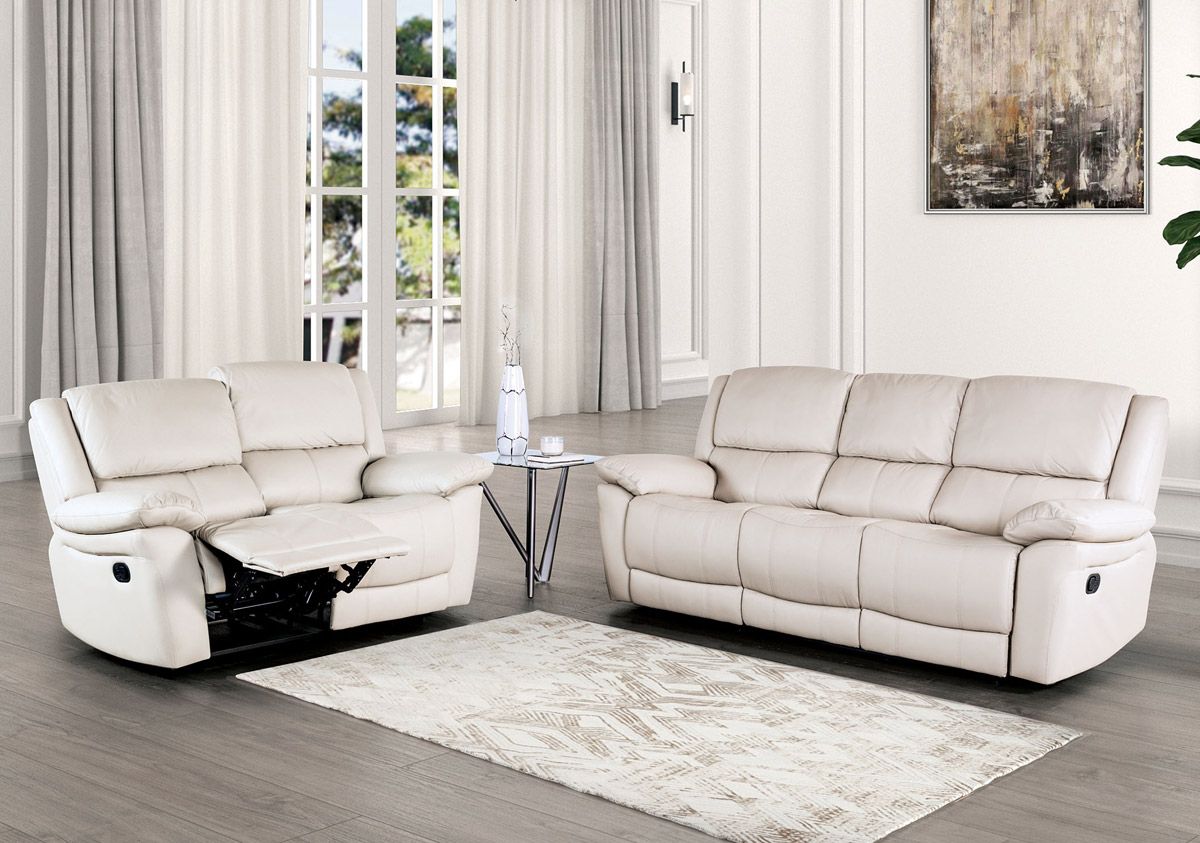 Cade White Leather Recliner Sofa Set