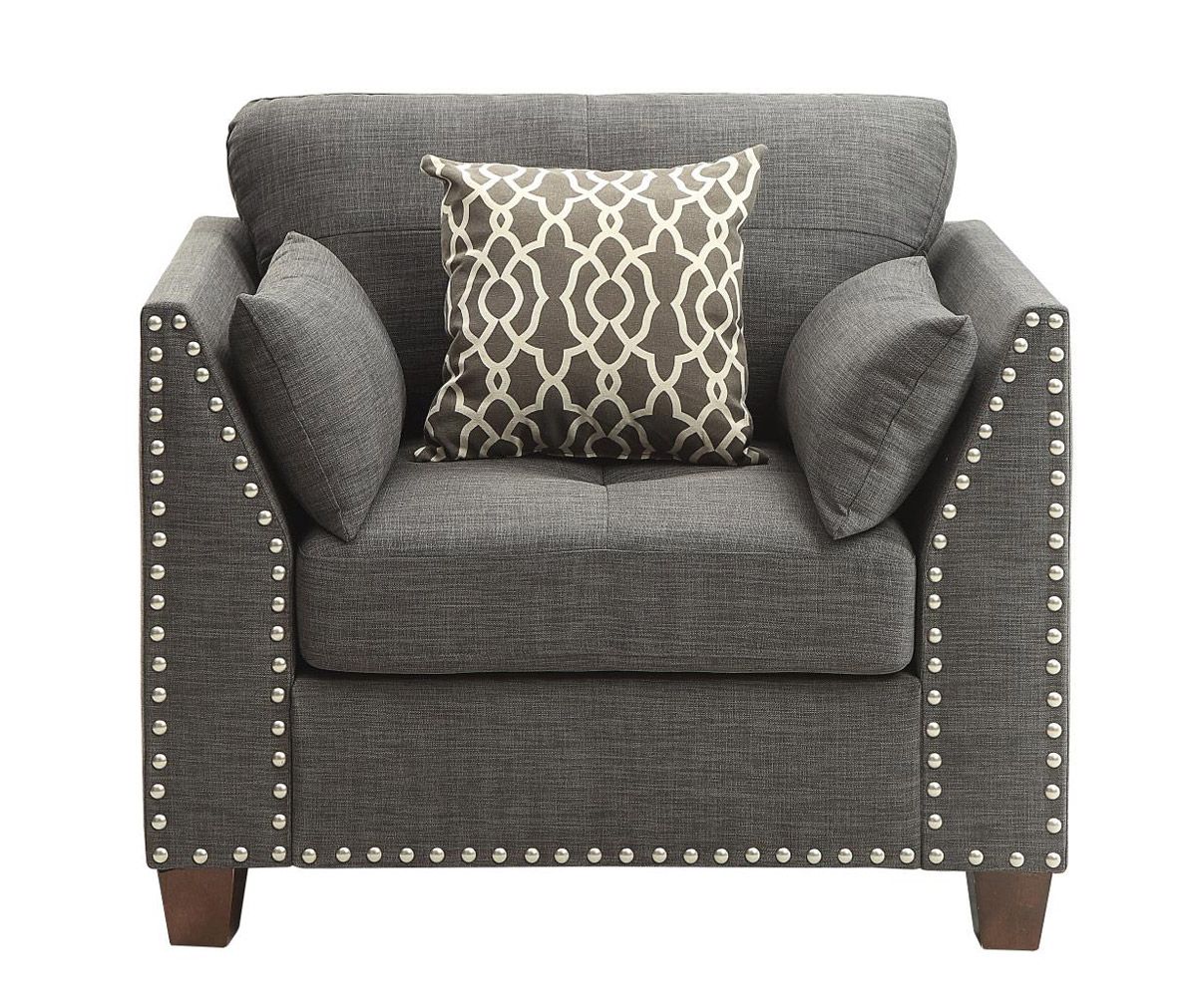 Caleb Grey Linen Chair With Nailhead Trim