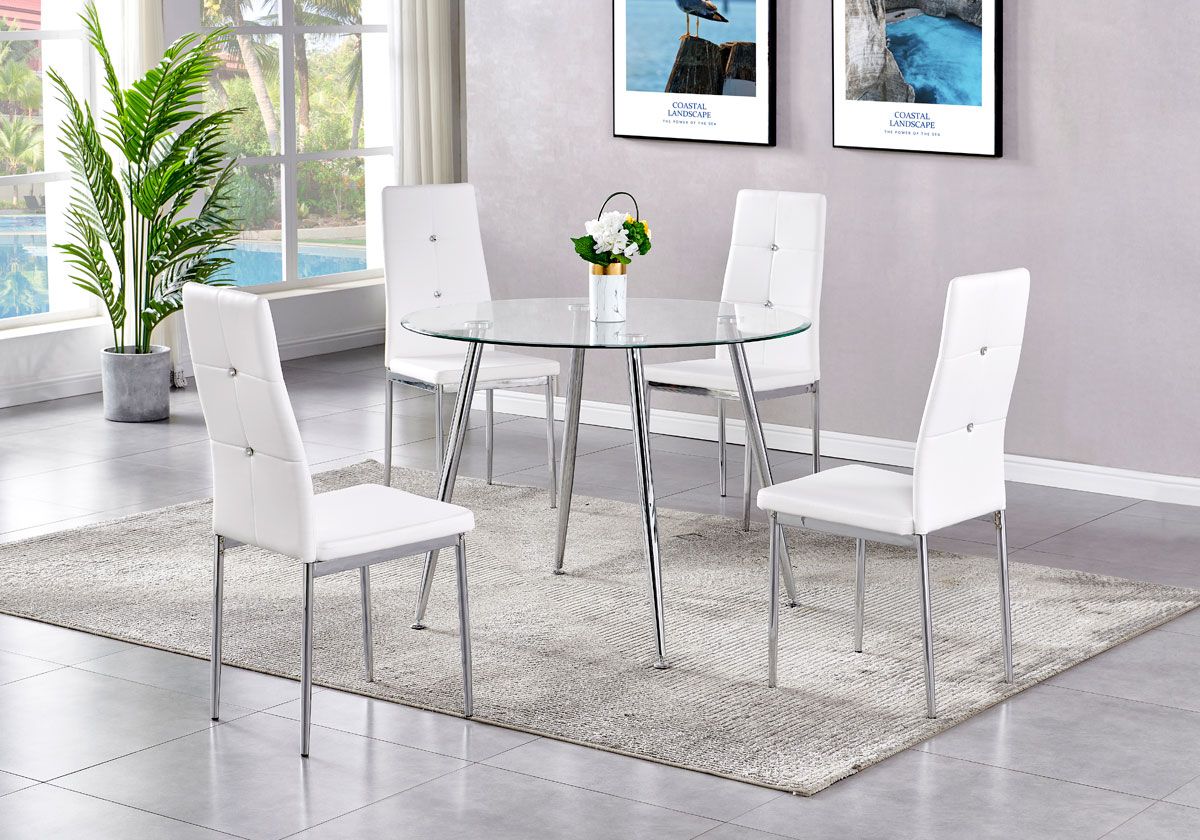 Calvin Dining Table Set With White Chairs
