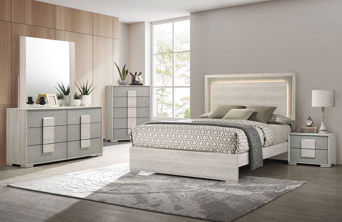 Calvina White Wash Finish Bedroom Set