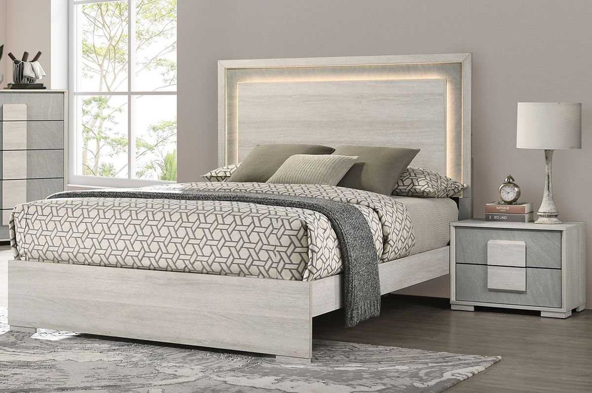 Calvina LED Bed White Wash Finish