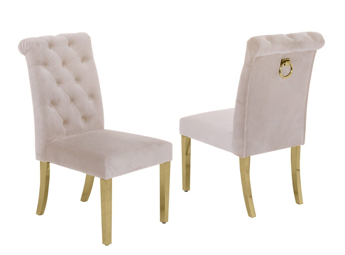 Cambria Beige Velvet Dining Chair With Gold