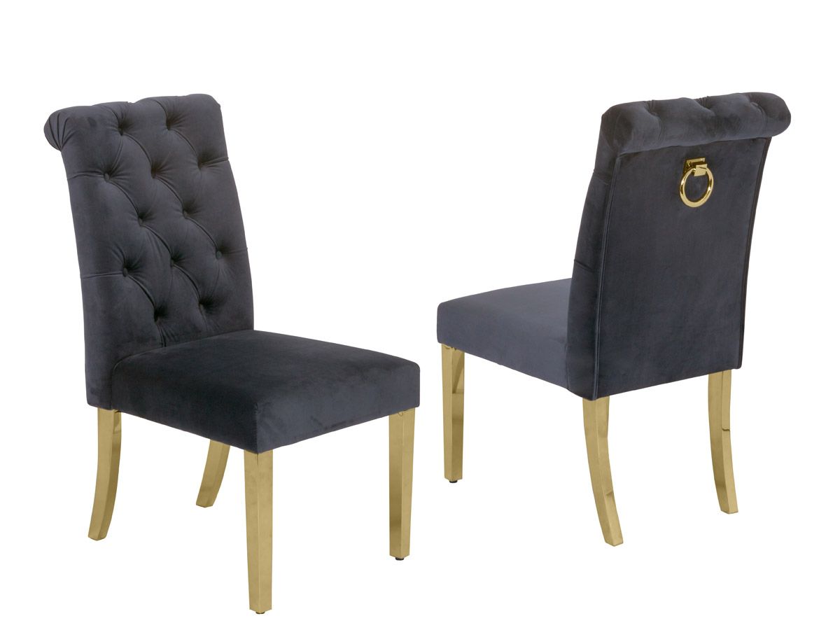 Cambria Grey Velvet Dining Chair With Gold