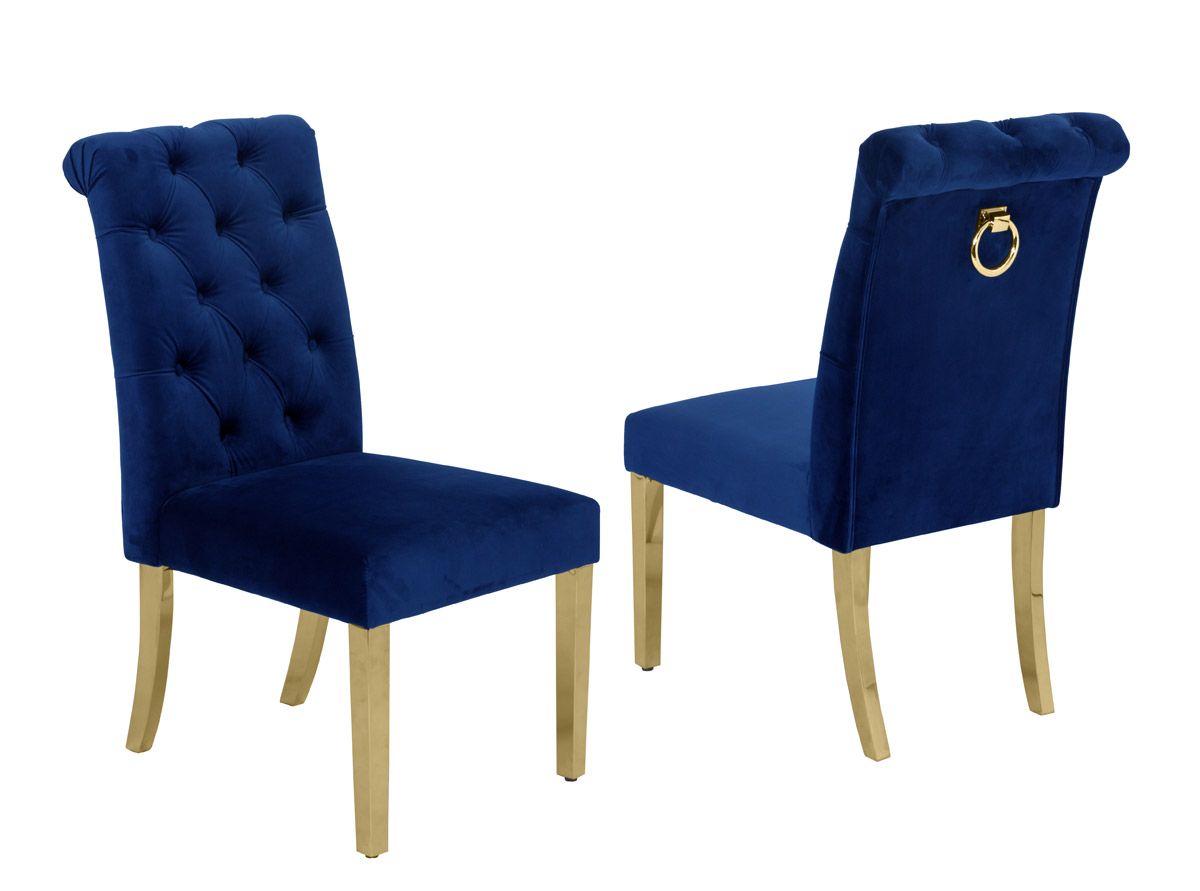 Cambria Navy Velvet Dining Chair With Gold