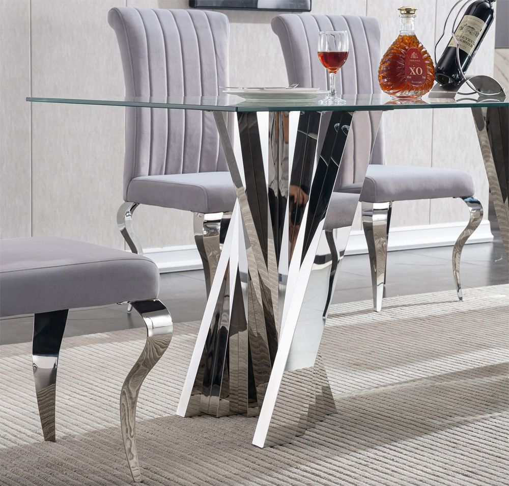 Camron Glass Top Chrome Dining Table Base