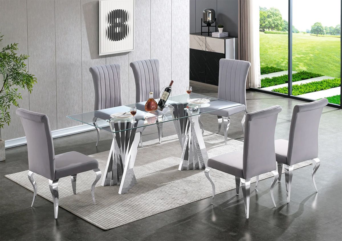 Camron Glass Top Chrome Dining Table Set