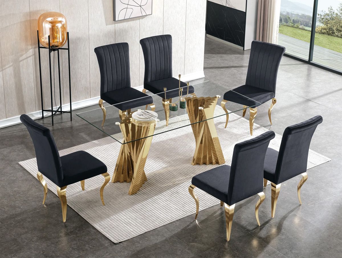 Camron Glass Top Gold Dining Table Set