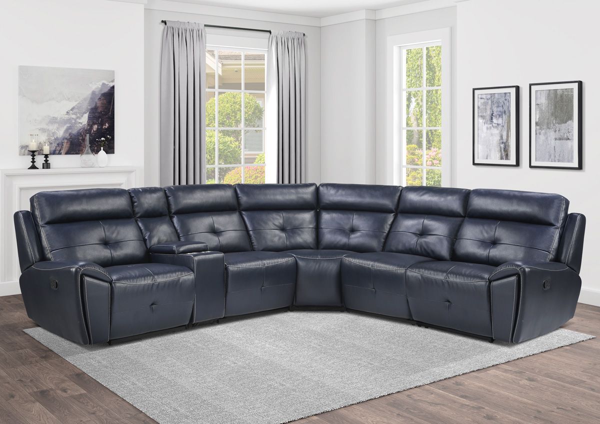 Cana Navy Leather Recliner Sectional