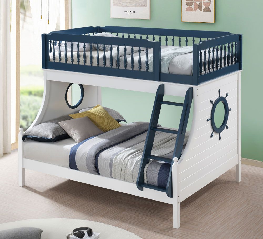 Caravel Blue White Twin Over Full Bunk Bed