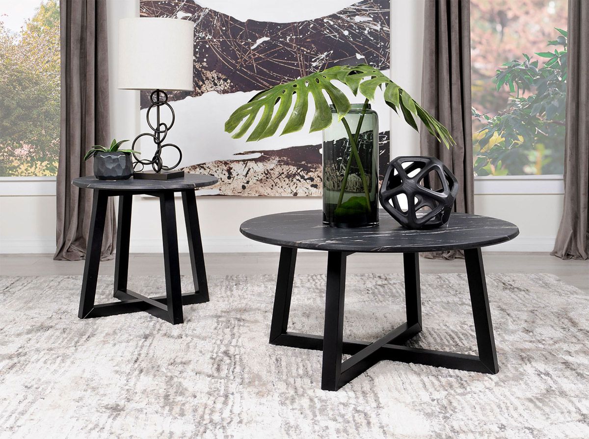 Caraway Faux Marble Top Coffee Table Set