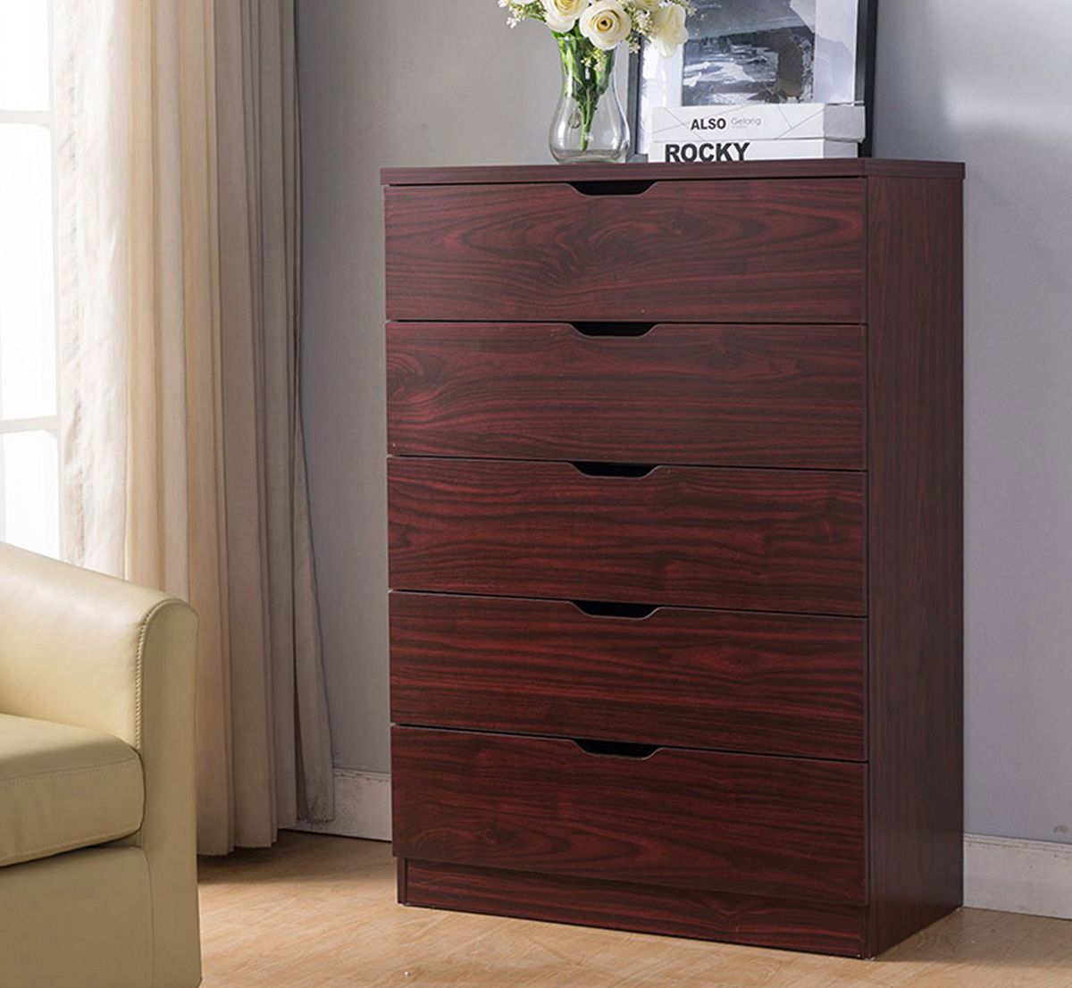 Cargo Mahogany Finish Five Drawer Chest