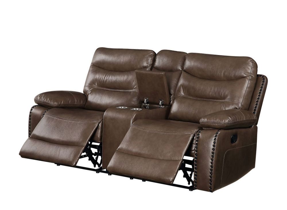 Carley Brown Leather Recliner Loveseat