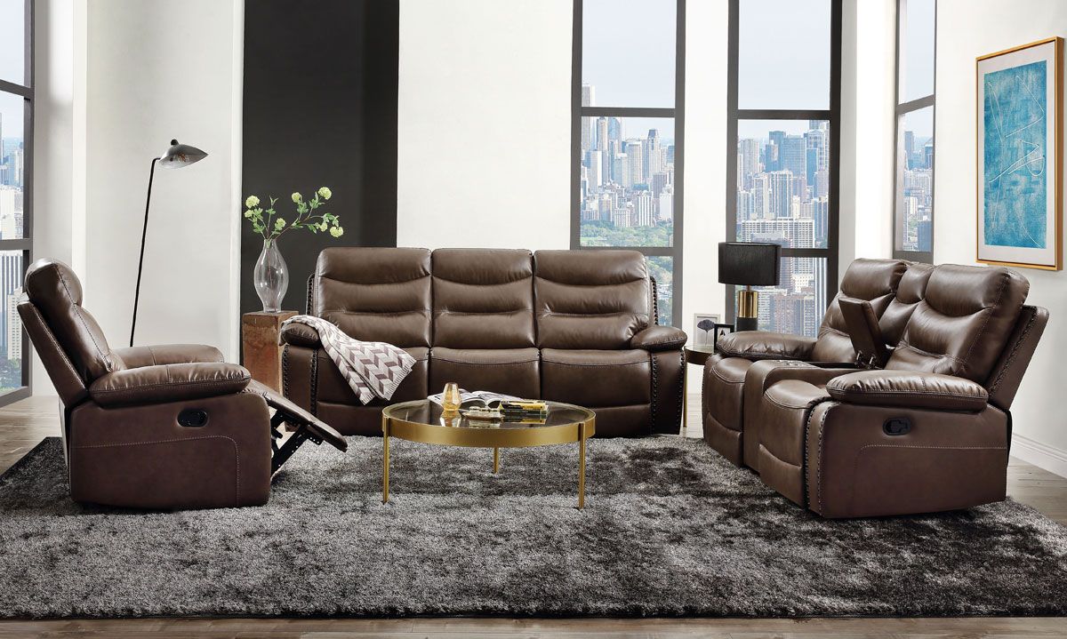 Carley Brown Leather Recliner Sofa Set