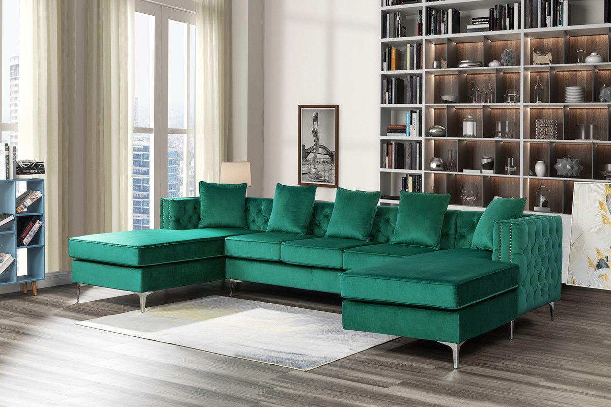 Carmon Green Velvet U-Shape Sectional