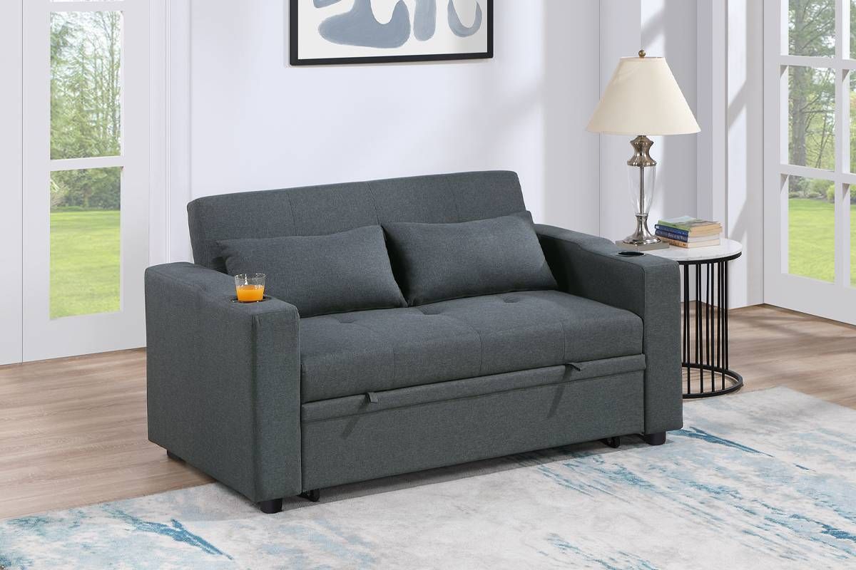 Cassie Charcoal Linen Loveseat Sleeper