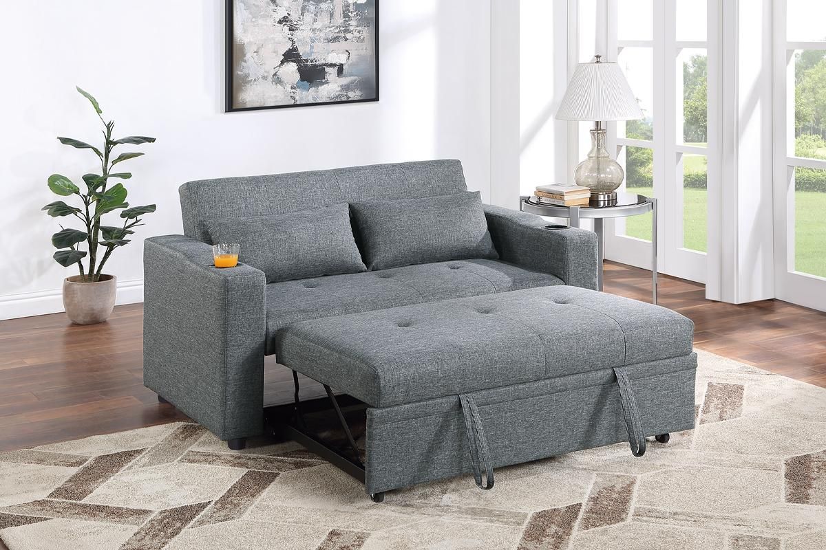 Cassie Grey Linen Loveseat Chaise