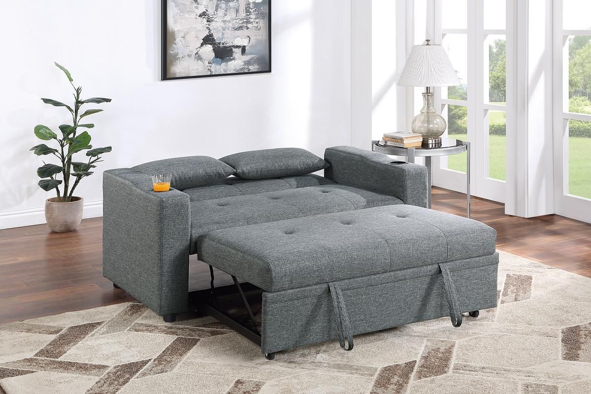 Cassie Grey Linen Loveseat Sleeper