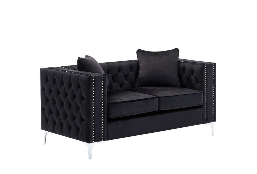 Castelo Tufted Black Velvet Love Seat