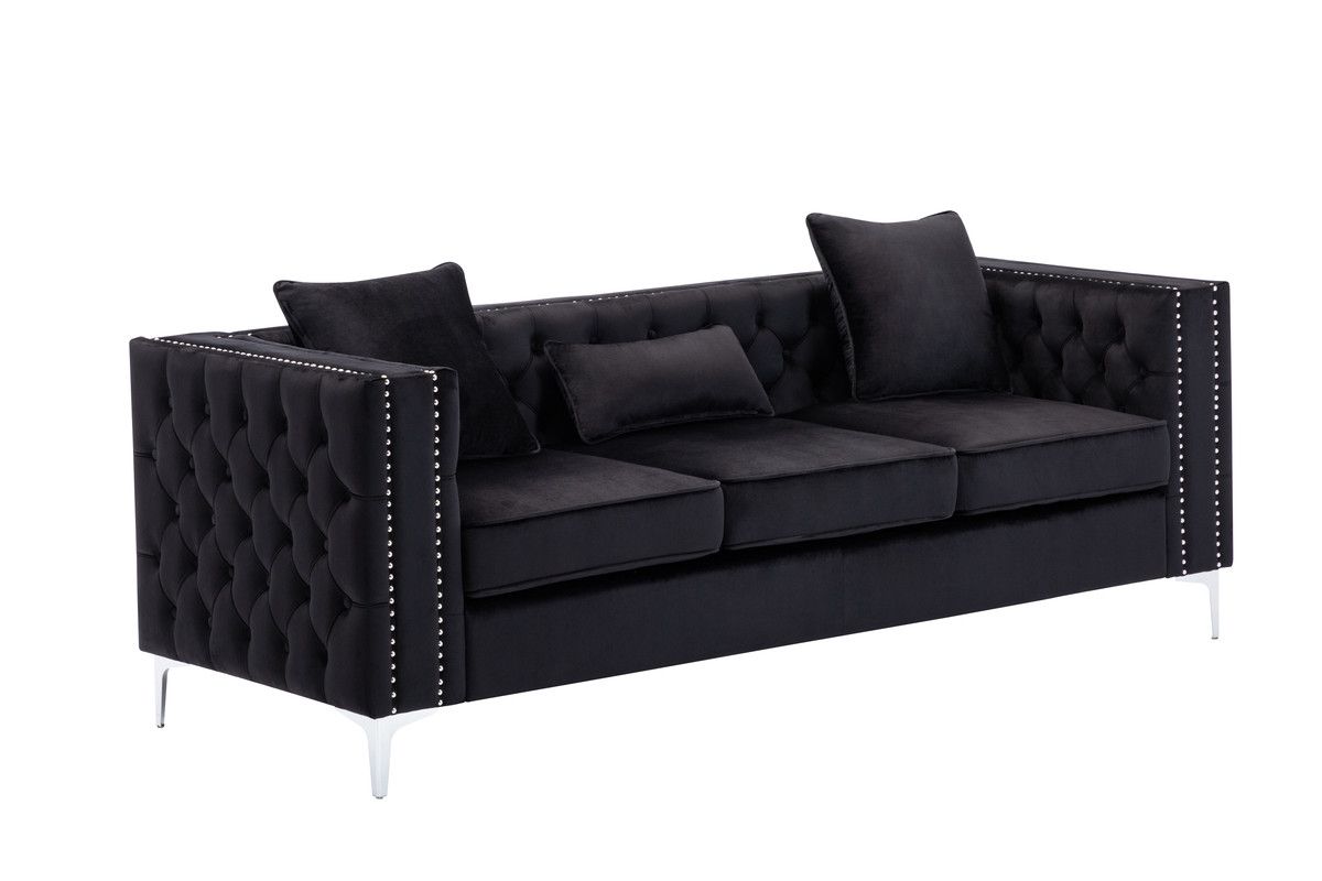 Castelo Tufted Black Velvet Sofa