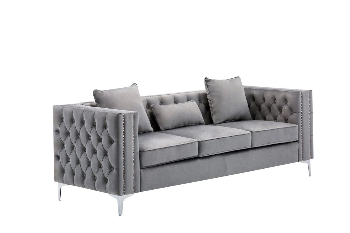 Castelo Tufted Grey Velvet Sofa