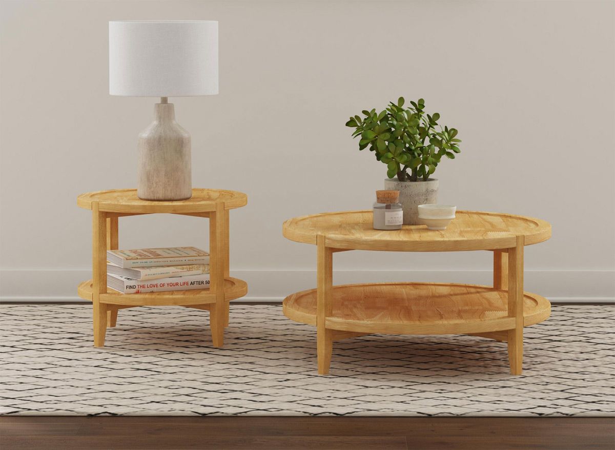 Cathy Round Solid Wood Coffee Table Set