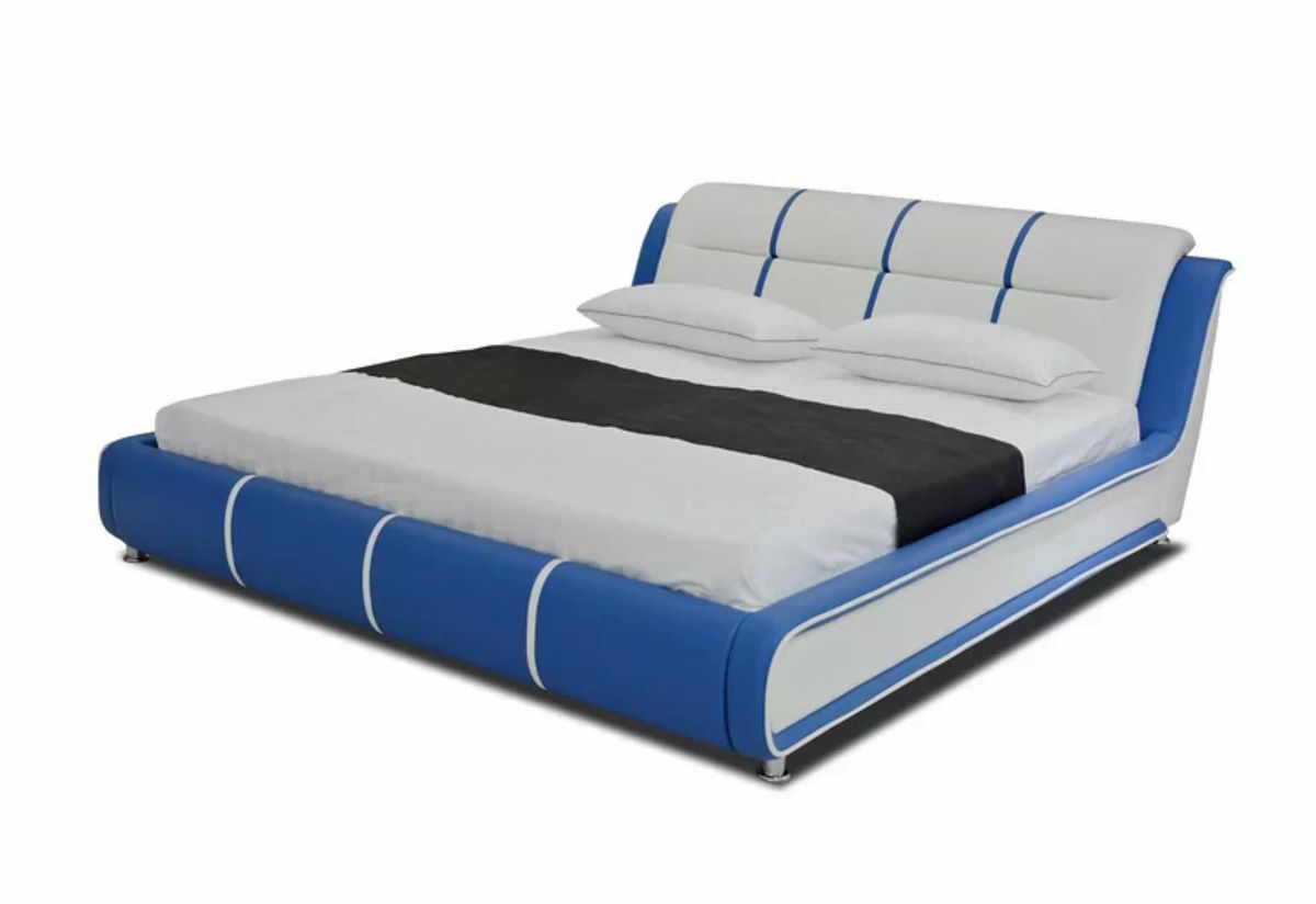 Cerchio Blue White Leather Platform Bed