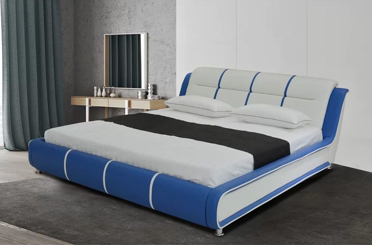 Cerchio Blue Leather Modern Bed