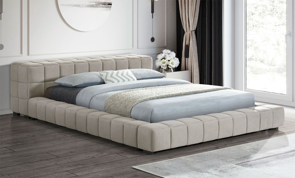 Chesky Taupe Fabric Low Profile Bed