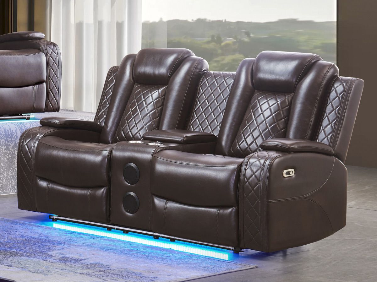 Chiron Power Recliner Loveseat Brown Leather