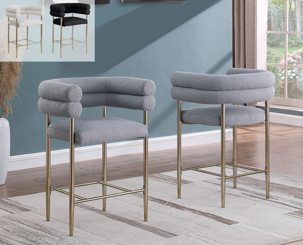 Cilegon Grey Boucle Counter Height Dining Chairs