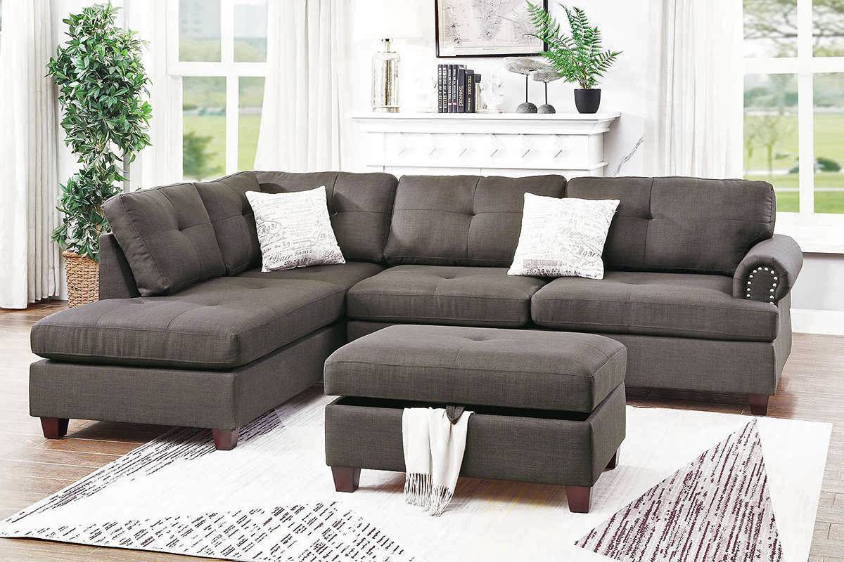 Clover Ash Black Linen Reversible Sectional