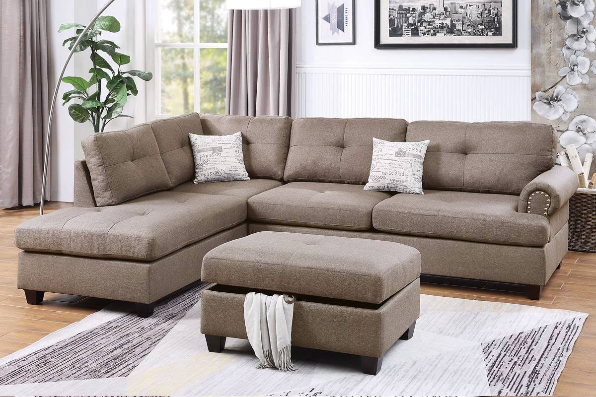 Clover Mocha Linen Reversible Sectional