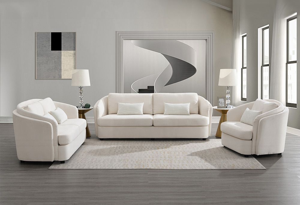 Codwell Beige Linen Modern Sofa Set