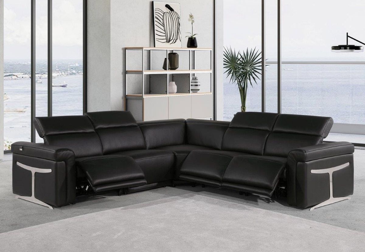 Colson Black Leather Modern Power Sectional