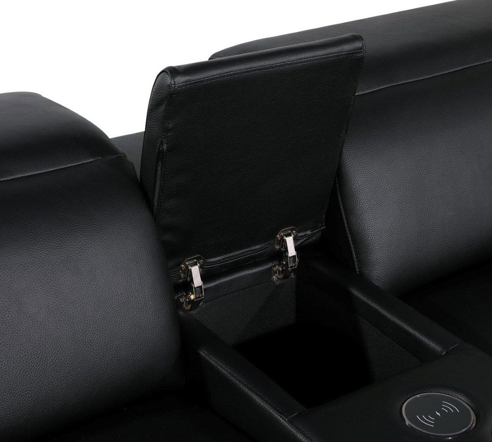 Colson Black Leather Sectional Storage Console