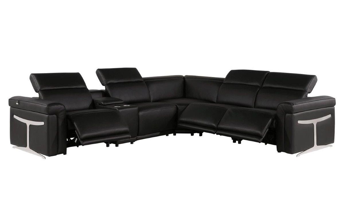 Colson Black Leather Sectional With Console