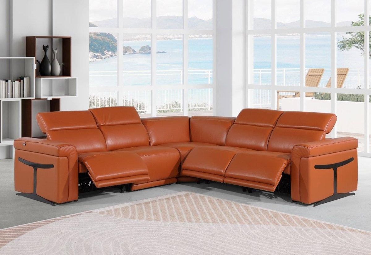 Colson Camel Italian Leather Power Sectional