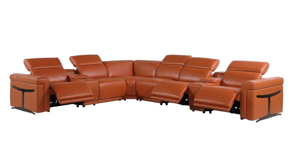 Colson Camel Leather Sectional With Two Consoles