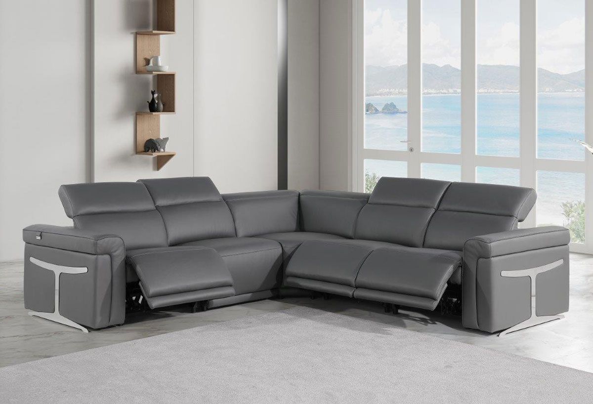 Colson Grey Italian Leather Power Sectional