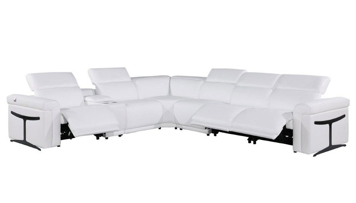 Colson White Leather 5-Seater Power Sectional With Console