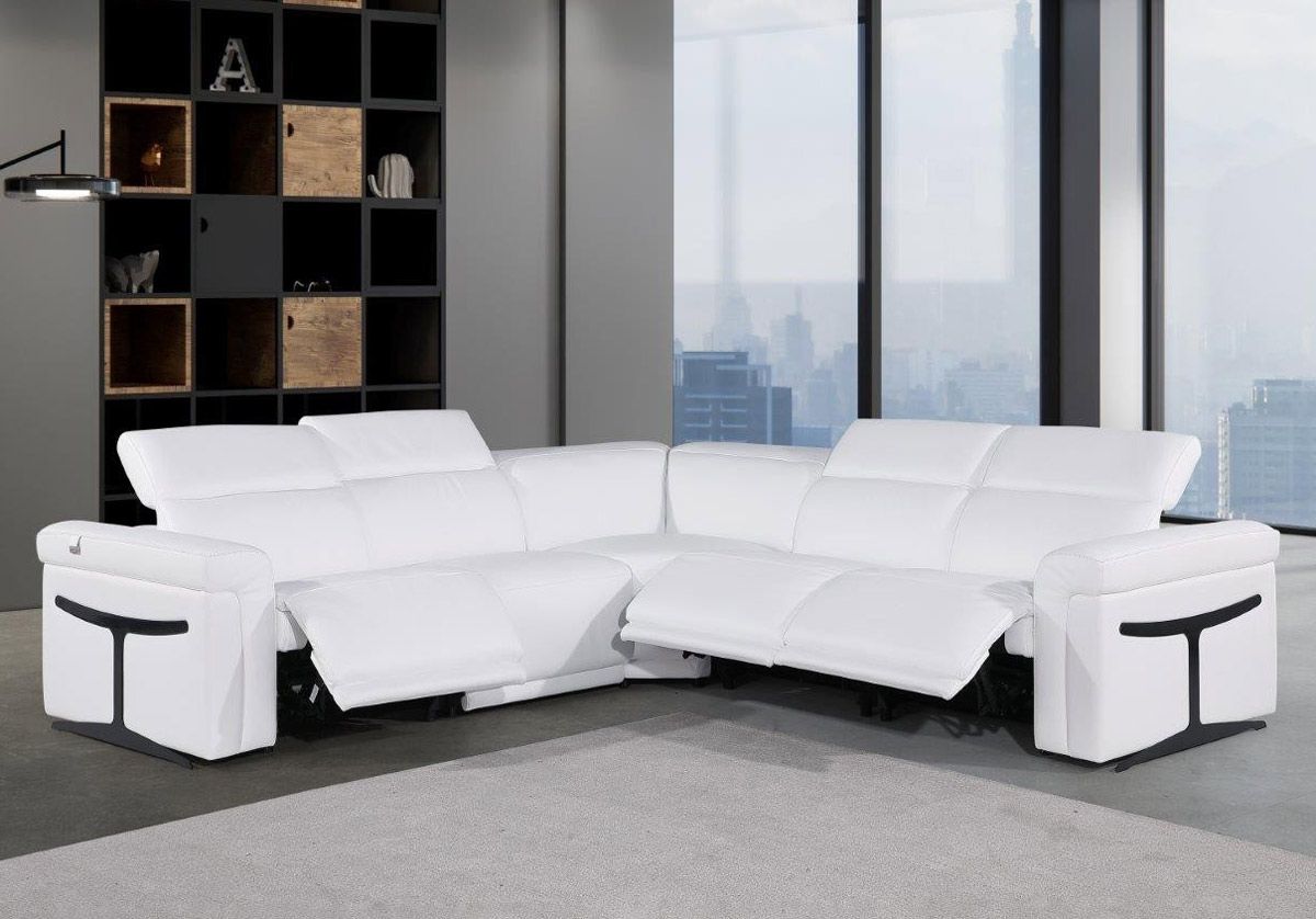 Colson White Italian Leather Power Sectional