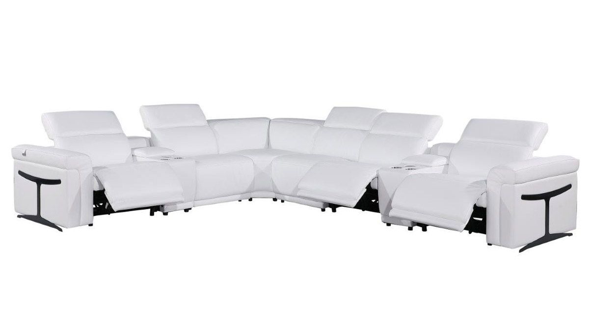 Colson White Leather 5-Seater Power Sectional